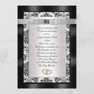 Invitación a la boda Damasco blanco negro