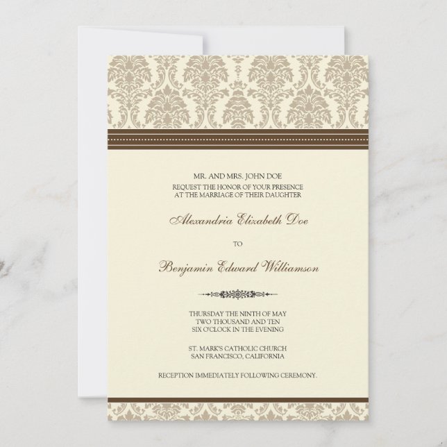 Invitación a la boda Damasco encantadora (chocolat (Anverso)