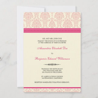 Invitación a la boda Damasco encantadora (fuchsia/