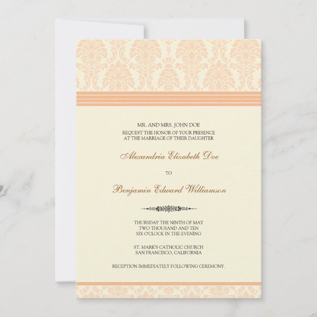 Invitación a la boda Damasco encantadora (melocotó (Anverso)