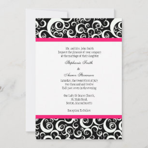 Invitación a la boda Damask con rosa caliente