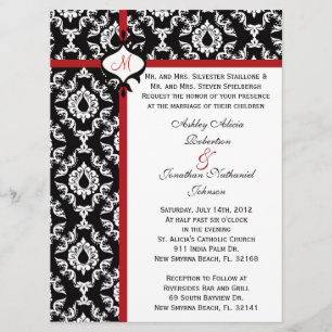Invitación a la boda Damask en blanco y negro