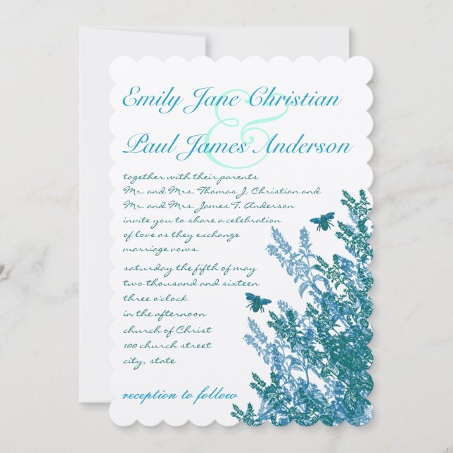 Invitación a la boda de abejas con flores silvestr (Anverso)