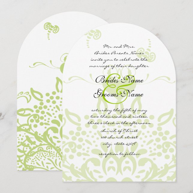 Invitación a la boda de abejas verdes y corazones  (Anverso / Reverso)