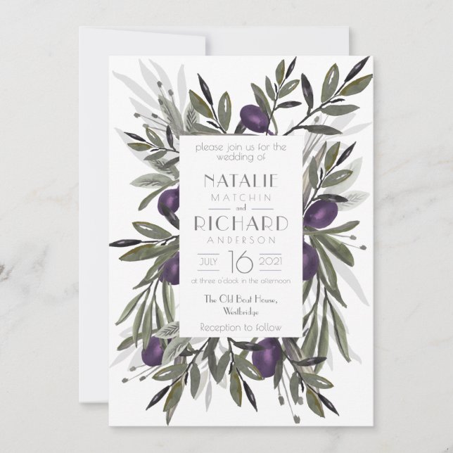 Invitación a la boda de aceitunas toscanas, (Anverso)