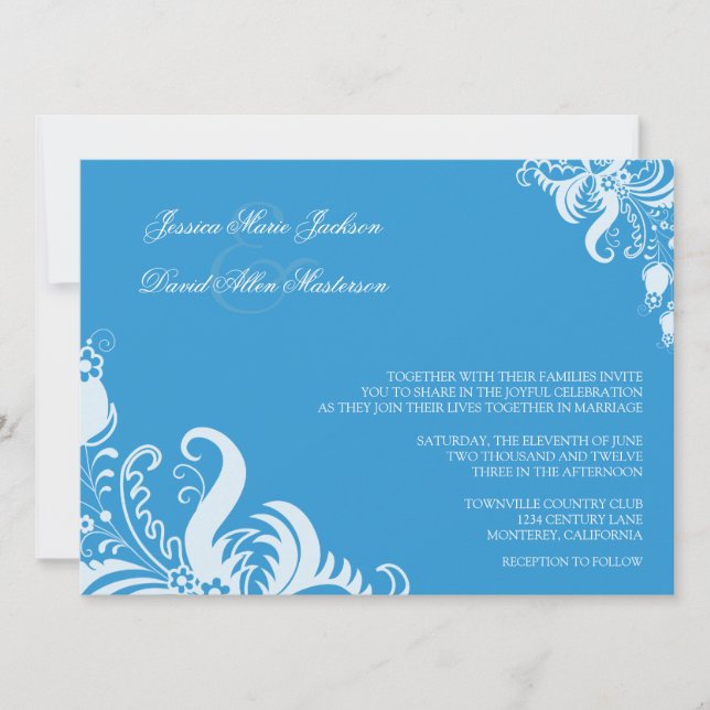 Invitación a la boda de Acento Floral Azul Regatta (Anverso)