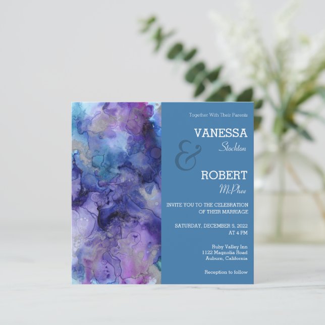 Invitación a la boda de acuarela abstracta (Anverso de pie)