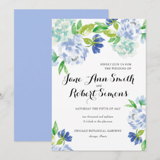 Invitación a la boda de acuarela azul y verde