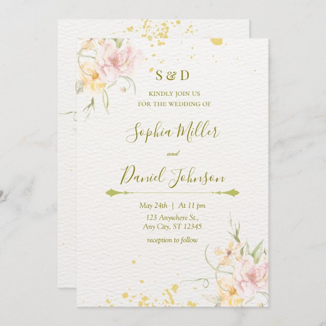 Invitación a la boda de acuarela botánica (Anverso / Reverso)