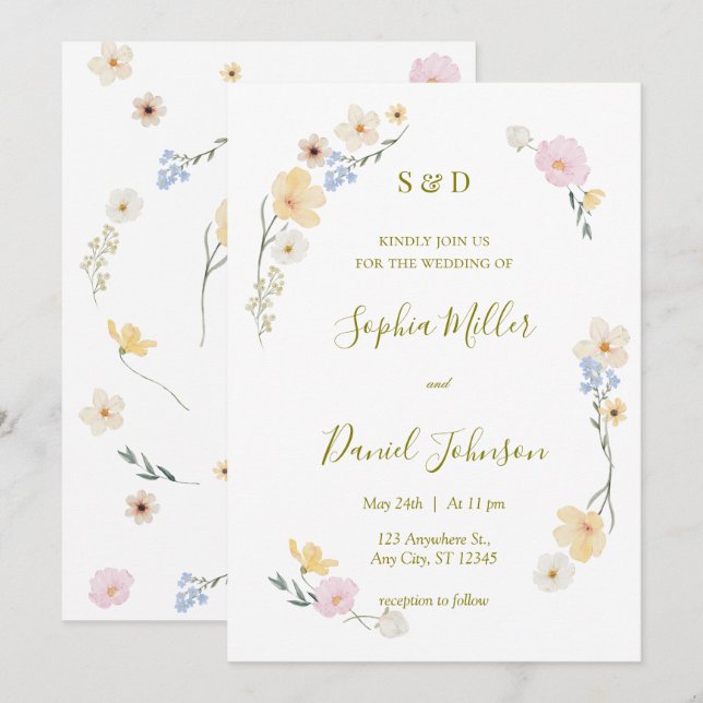 Invitación a la boda de acuarela botánica (Anverso / Reverso)