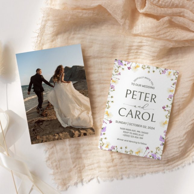 Invitación a la boda de acuarela con flores silves (Subido por el creador)