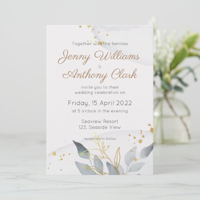 Invitación a la boda de acuarela de abstracto mini (Anverso de pie)