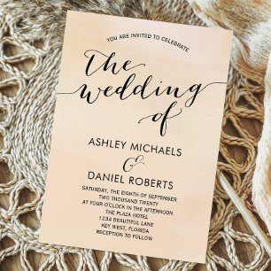 Invitación a la boda de acuarela de Apricot suave,