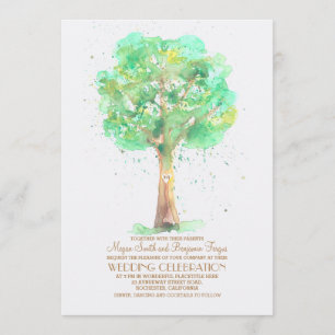 Invitación a la boda de acuarela de árbol romántic