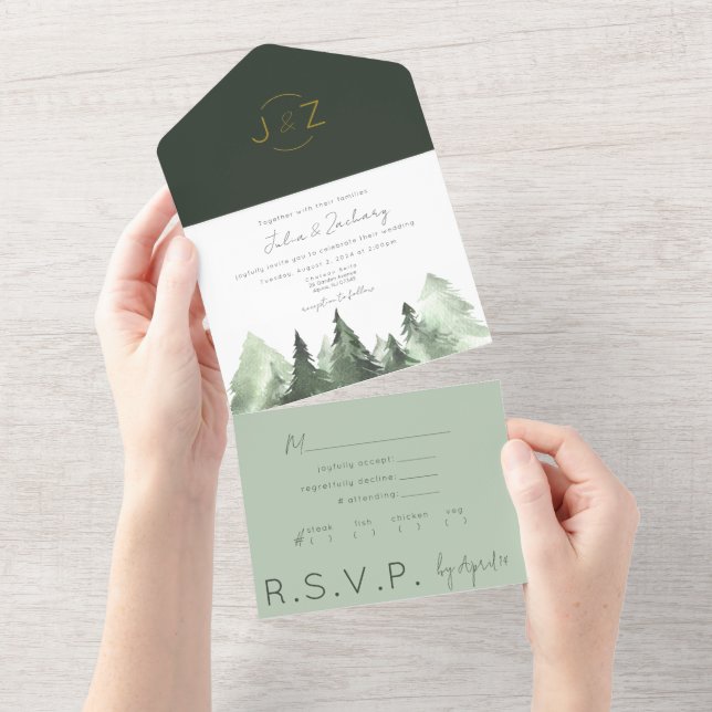 Invitación a la boda de acuarela de bosque (desgarro)
