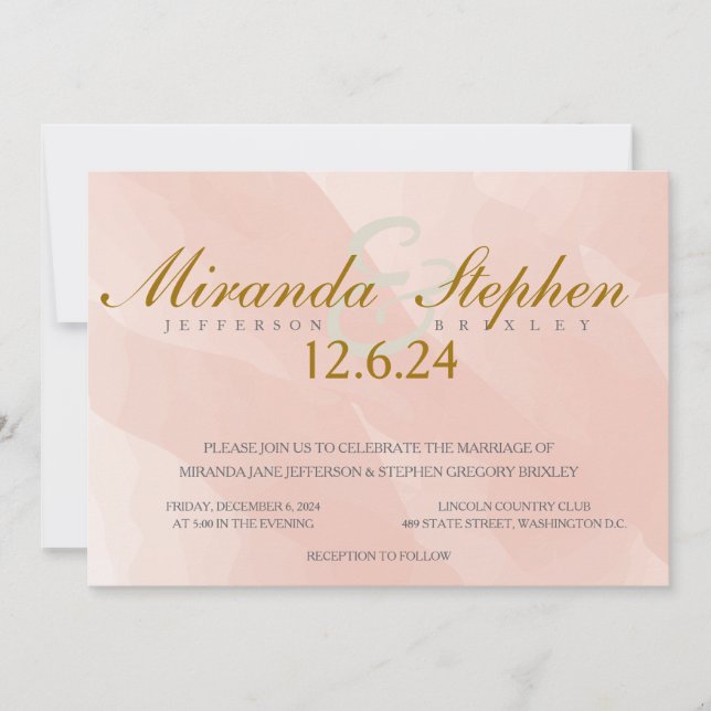 Invitación a la boda de acuarela de coral (Anverso)