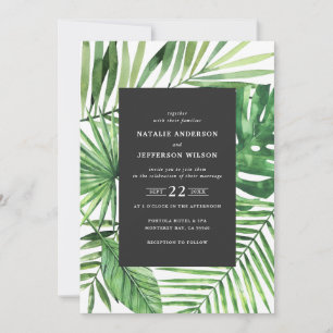Invitación a la boda de acuarela de hojas y guione