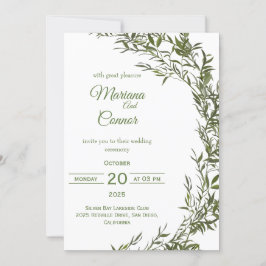 Invitación a la boda de acuarela de la vegetación