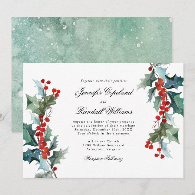 Invitación a la boda de acuarela de la vegetación  (Anverso / Reverso)