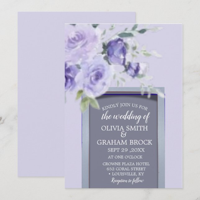 Invitación a la boda de acuarela de Lilac (Anverso / Reverso)