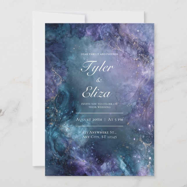 Invitación a la boda de acuarela de medianoche (Anverso)