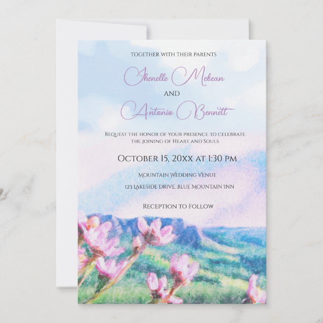 Invitación a la boda de acuarela de montaña (Anverso)