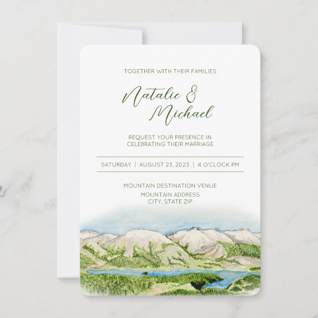 Invitación a la boda de acuarela de montaña rusa (Anverso)