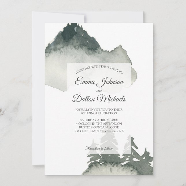 Invitación a la boda de acuarela de montaña rusa (Anverso)