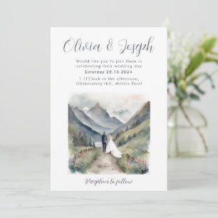 Invitación a la boda de acuarela de montaña simple