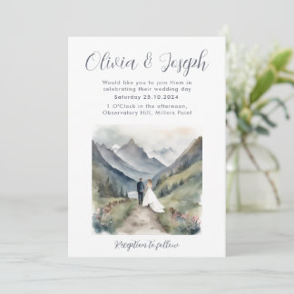 Invitación a la boda de acuarela de montaña simple