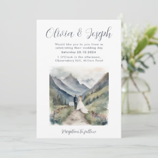 Invitación a la boda de acuarela de montaña simple