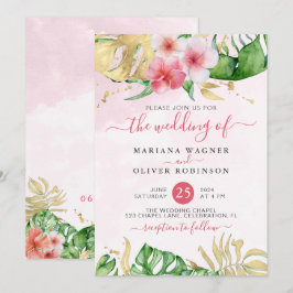 Invitación a la boda de acuarela de oro floral tro