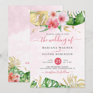 Invitación a la boda de acuarela de oro floral tro