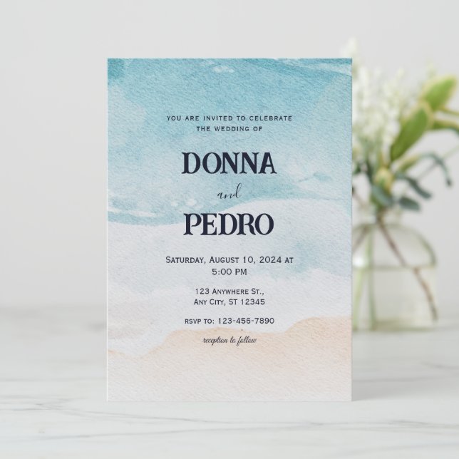 Invitación a la boda de acuarela de playa rusa (Anverso de pie)