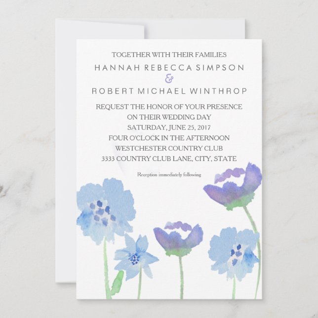 Invitación a la boda de acuarela del Pastel Floral (Anverso)