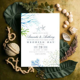 Invitación a la boda de acuarela en la playa de al