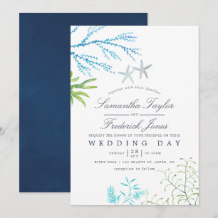 Invitación a la boda de acuarela en la playa de al