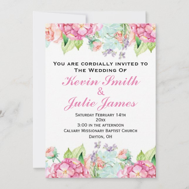 Invitación a la boda de acuarela floral (Anverso)