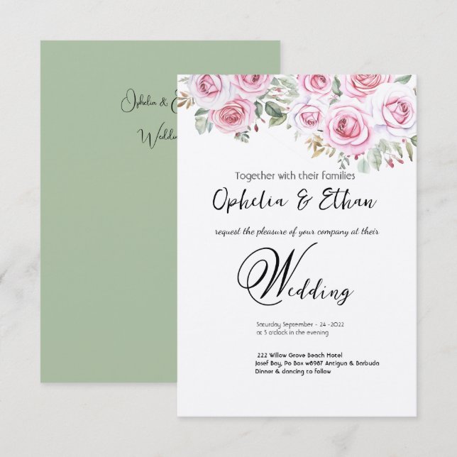 Invitación a la boda de acuarela floral (Anverso / Reverso)