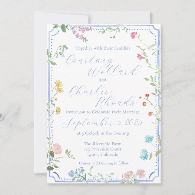 Invitación a la boda de acuarela floral (Anverso)