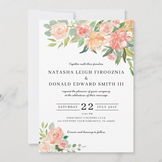 Invitación a la boda de acuarela floral (Anverso)