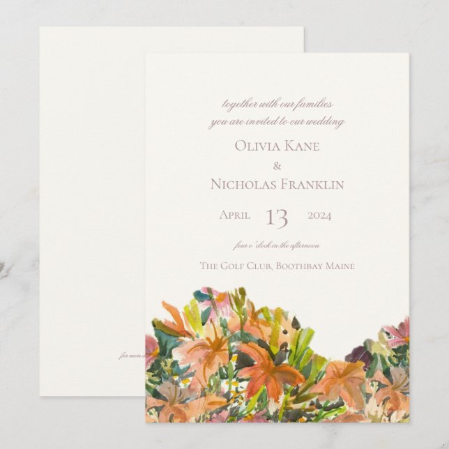 Invitación a la boda de acuarela floral (Anverso / Reverso)