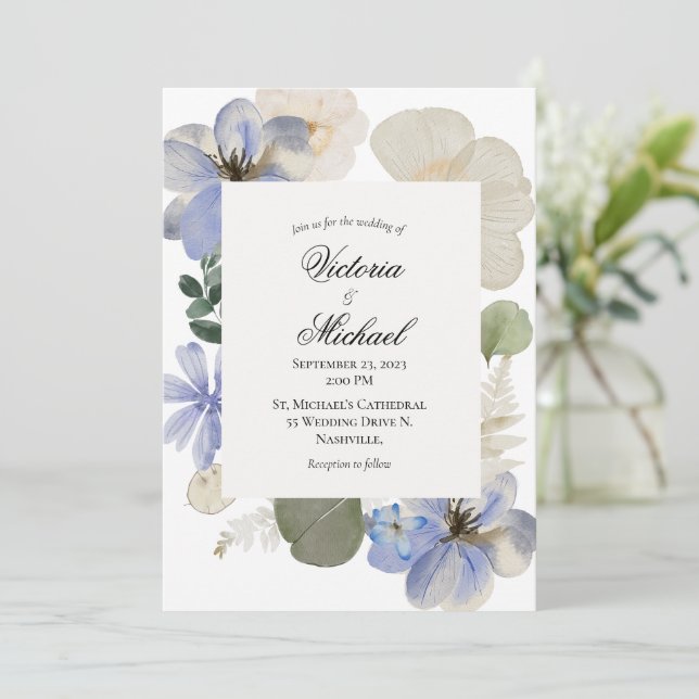 Invitación a la boda de acuarela floral (Anverso de pie)