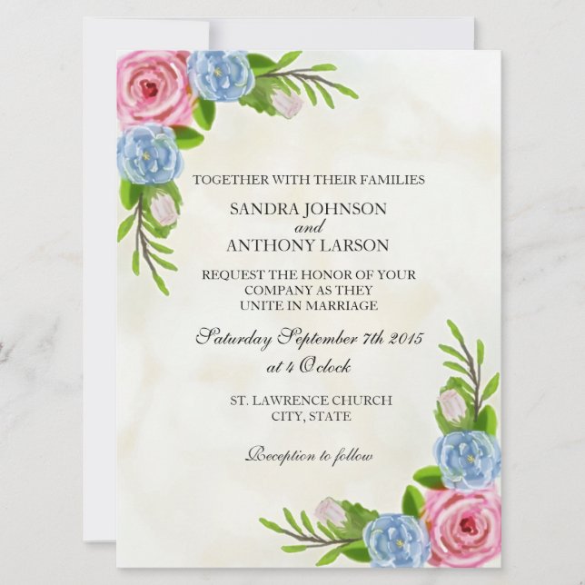 Invitación a la boda de acuarela floral (Anverso)