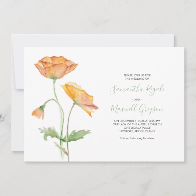 Invitación a la boda de acuarela floral (Anverso)