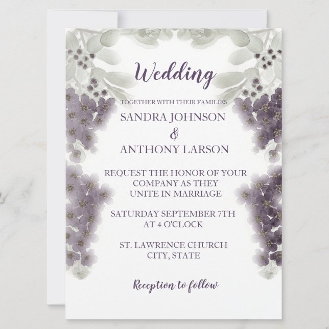 Invitación a la boda de acuarela floral de lavanda (Anverso)