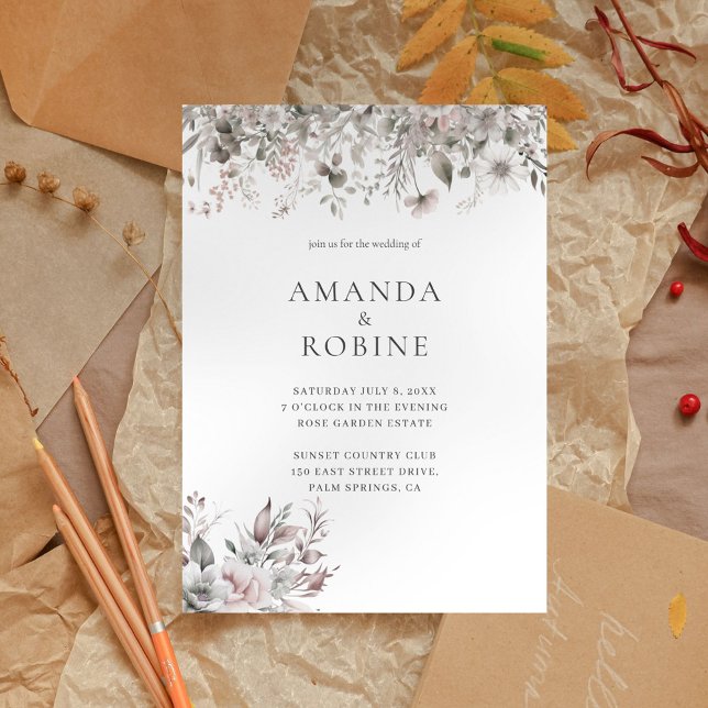 Invitación a la boda de acuarela floral minimalist (Subido por el creador)