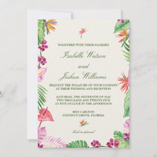Invitación a la boda de acuarela floral tropical