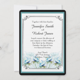 Invitación a la boda de acuarela floral verde azul