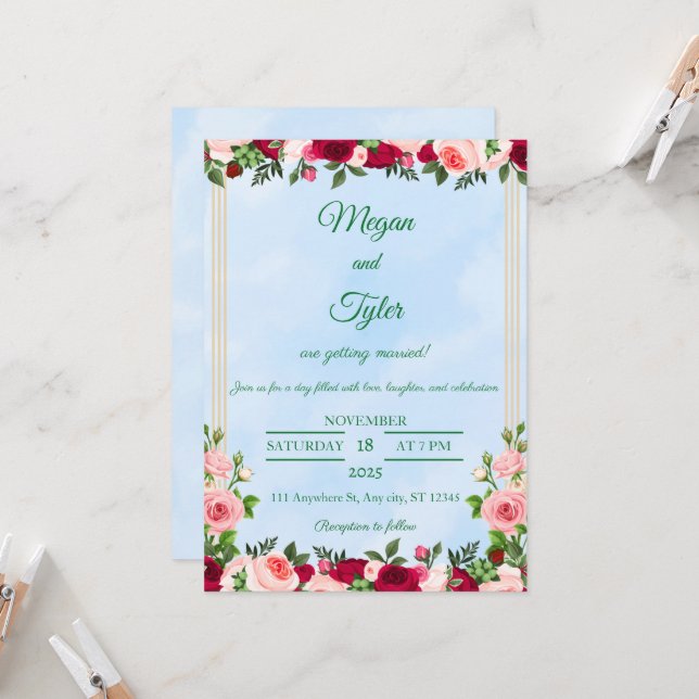 Invitación a la boda de acuarela romántica (Anverso/Reverso In Situ)